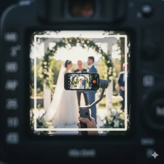 Creador de contenido trabajando durante una boda